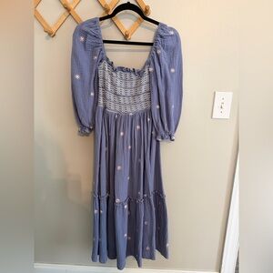 Smocked Dress With Embroidered Flowers